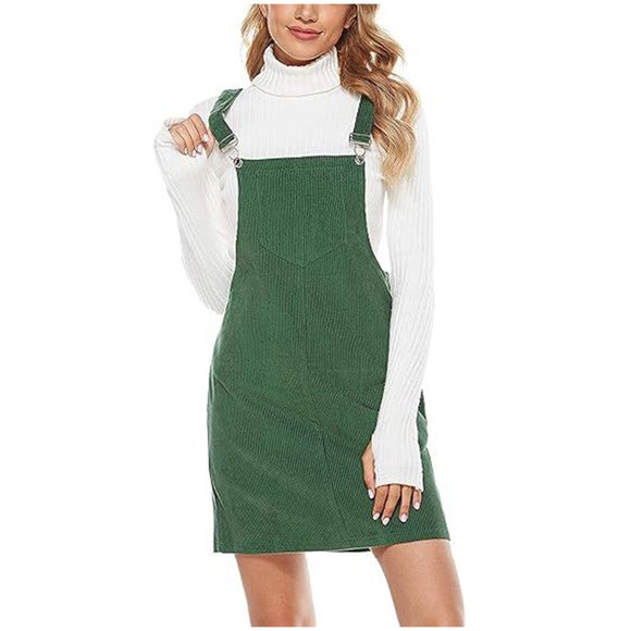 Miqool Women Corduroy Overall Bib Dress A-Line Mini Dress Adjustable Wide Strap Jumper Dress