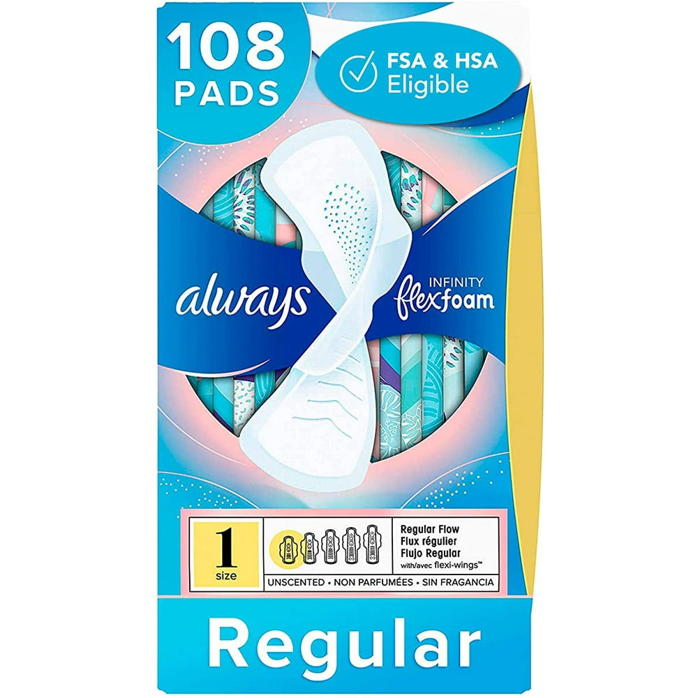 Always Infinity Feminine Pads for Women, Size 1, 108 Count, Regular