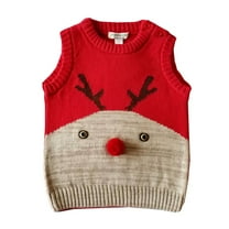 CheerKidz Christmas Knitted Vests for Kids Boys Girls Cute Print V Neck Sweater Vest Sleeveless Crop Tops 3-9 Years Pullover Knitwear School Clothes(Red#3,6 Months)