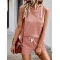 thumbnail image 3 of 2 Piece Short Set for Women Sleeveless Halter Tank Top and Shorts Lounge Set Two Piece Summer Vacation Beach Set Pink XXL, 3 of 6