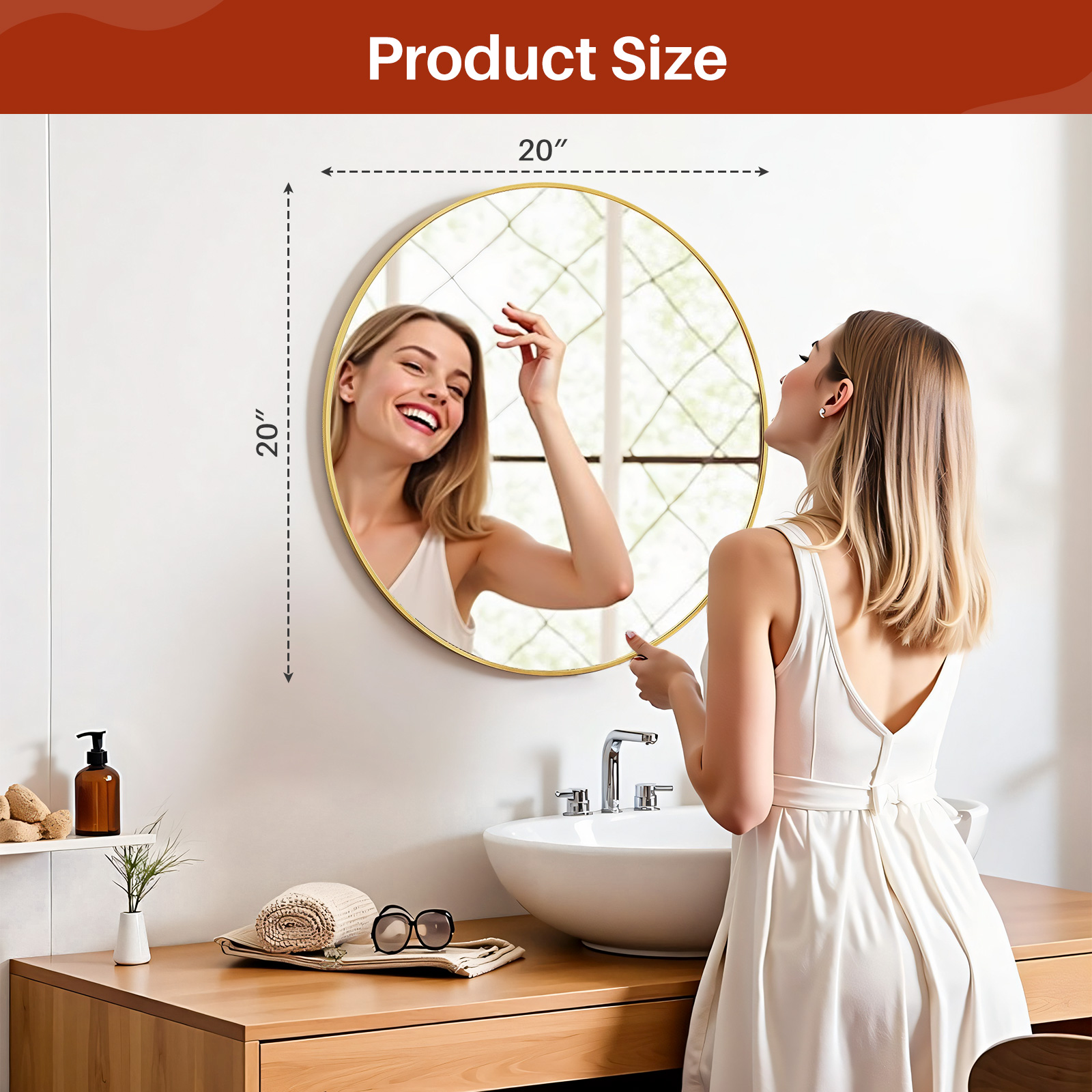 Taoset Round Wall Mirror, Gold Metal Frame, 20 Inches photo 6