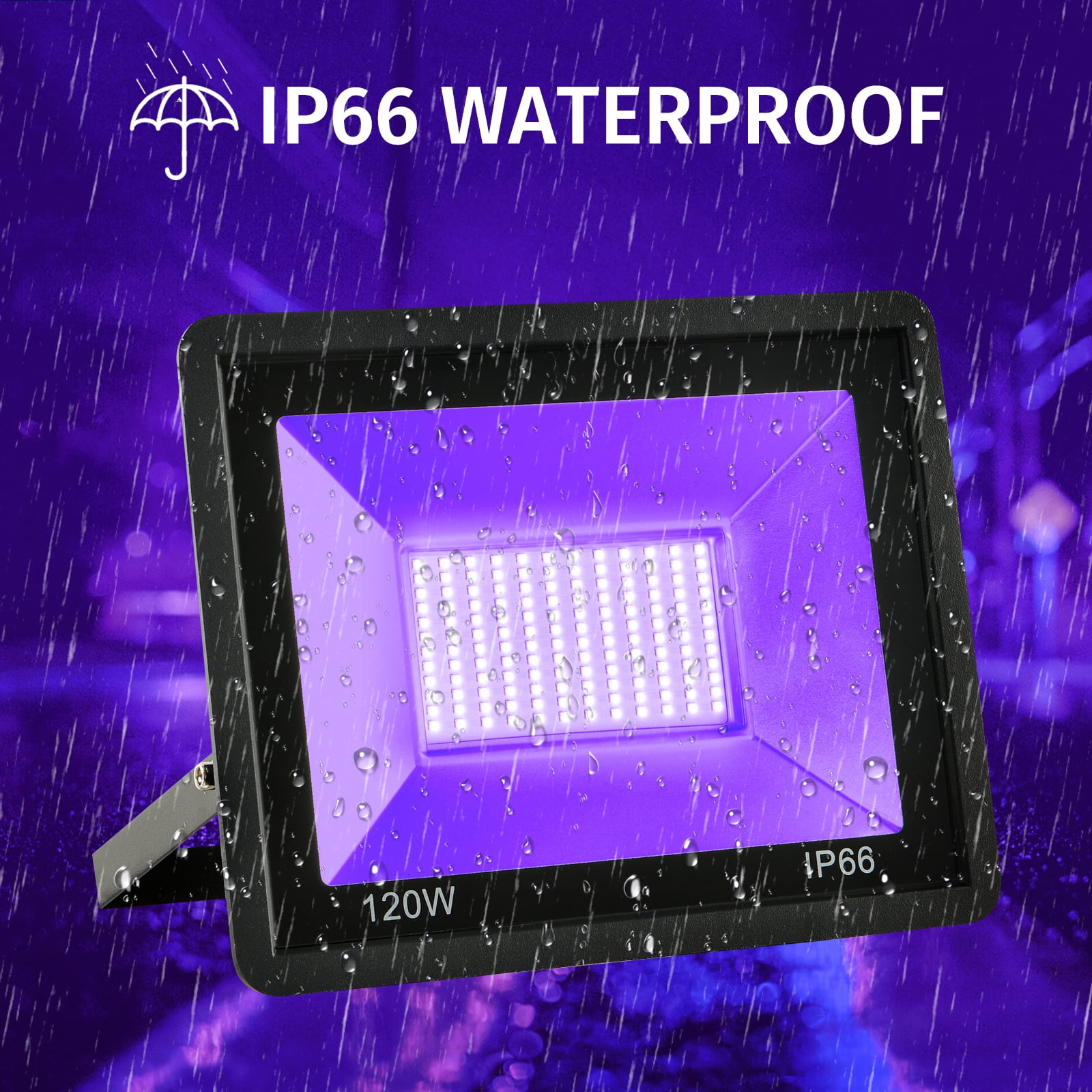 Ontesik 100W LED UV Black Light, Outdoor IP66 Waterproof, UV Lighting with Plug, Fluorescent Light, Used for Black Light Party, Screen Print, Aquarium, Fluorescent Posters, Body Painting
