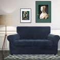 thumbnail image 2 of Housse de Canapé en Velours Peluche (Causeuse, Bleu Marine), 2 of 7