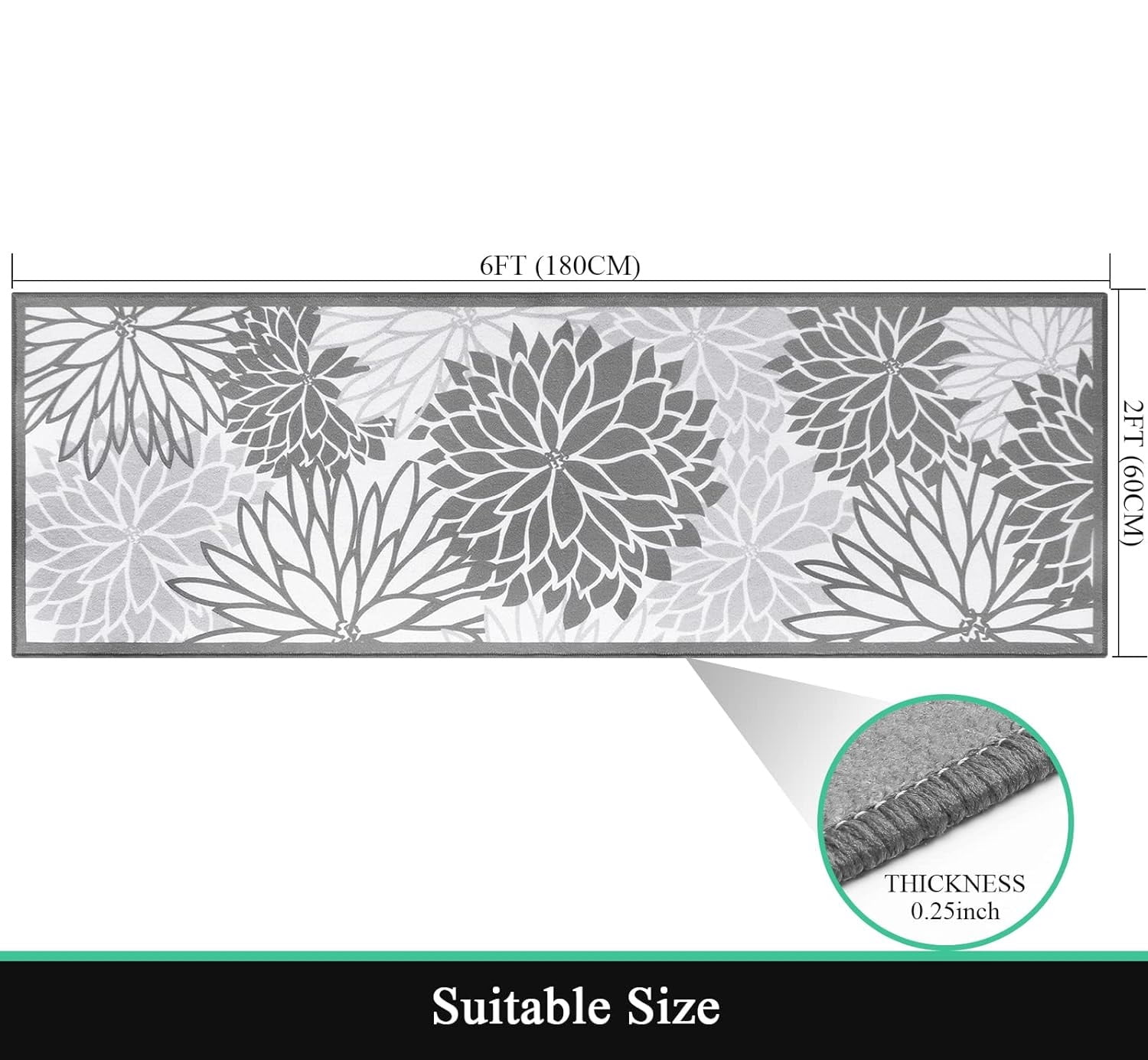 Runner Rugs for Hallway, Yamaziot 2'x6' Laundry Room Rug Mat, Washable Non Slip Kitchen Rugs and Runners, Bathroom Floor Carpet, Gray