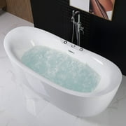 WoodBridge 71" x 32" Whirlpool Water Jetted and Air Bubble Freestanding Bathtub, B-0034 / BTS1611