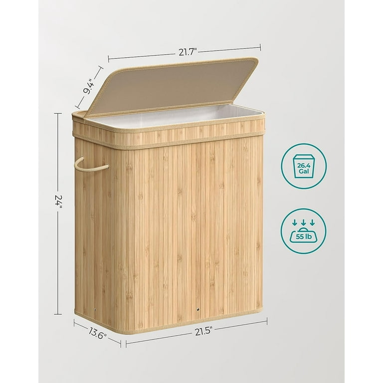 Homykic Laundry Hamper with Lid, 100L Tall Laundry Basket Collapsible with  Bamboo Handles, Large Waterproof Laundry Bin Storage for Dorm, Bathroom
