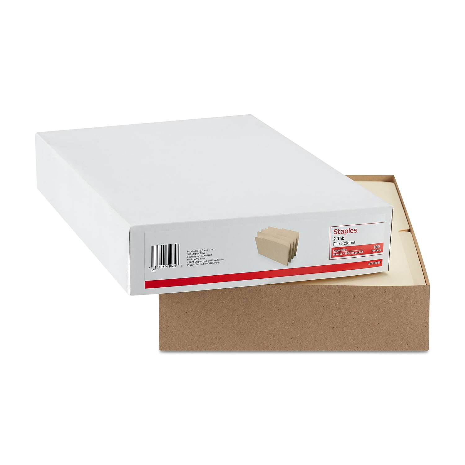 Staples Manila File Folders Legal 2 Tab Assorted Positions 100/Box 116939