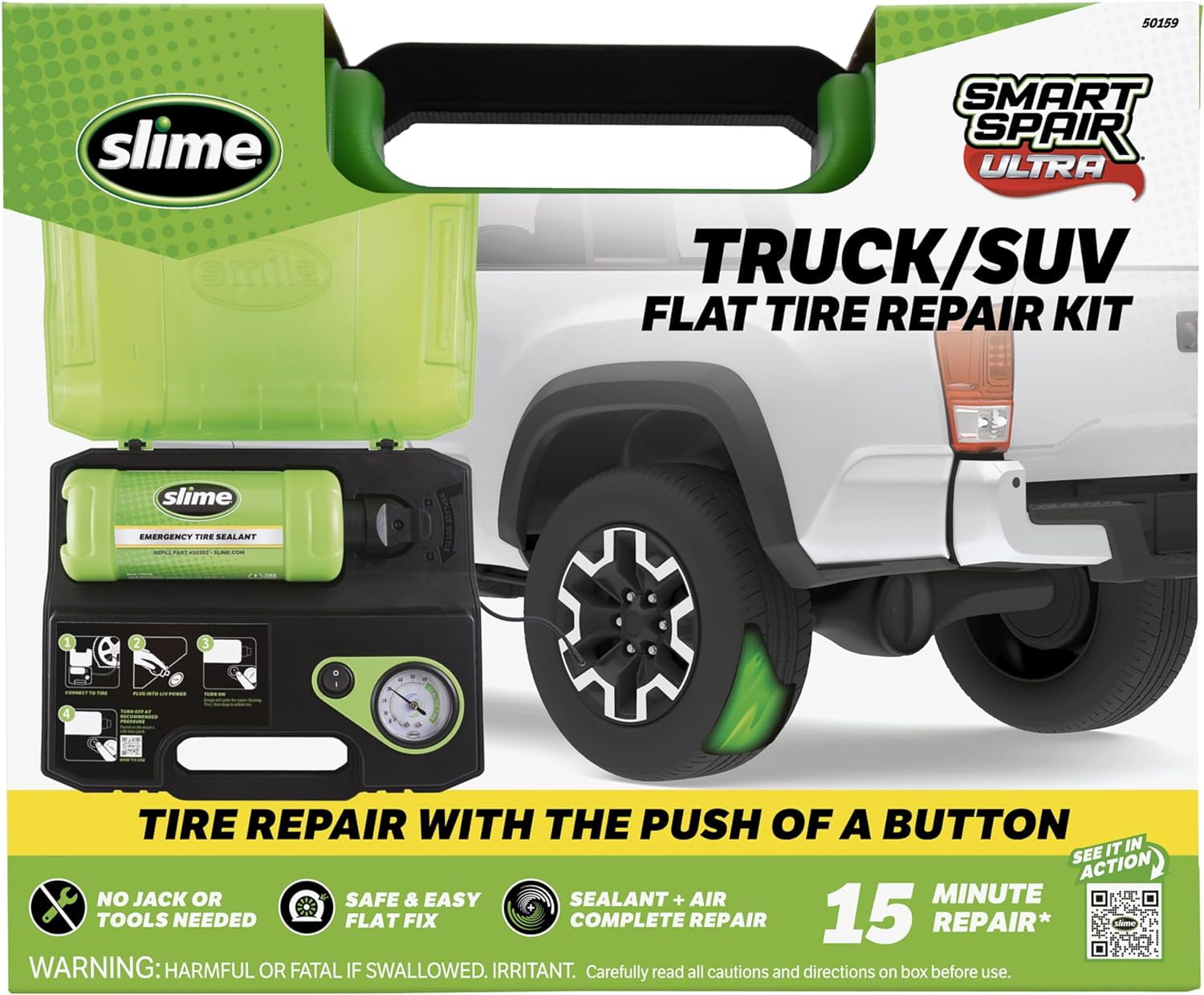 (3 pack) Slime Smart Spair Ultra Truck & Suv Flat Tire Repair Kit, 15 Minute Repair - 50159w