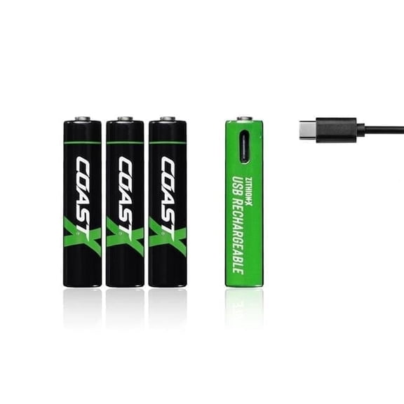 Coast AAA USB-C Lithium Ion Rechargeable Batteries, 4-pack