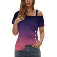 thumbnail image 2 of LOVZFMLL Women's Summer Tops Printing Off-The-Shoulder Halter Short Sleeve Button-Up Blouse, 2 of 5