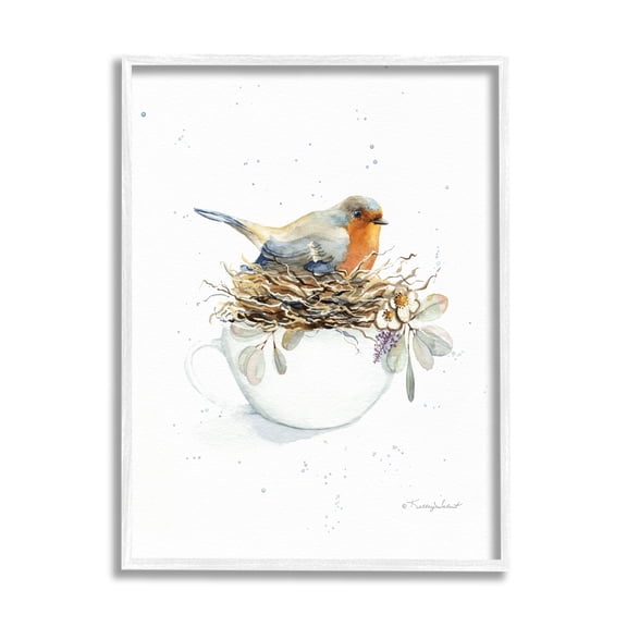 Stupell Industries Bird in Coffee Mug Nest Animals & Insects Painting White Framed Art Print Wall Art, 16 x 20