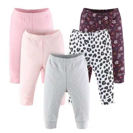 UPC: 0841297160493 | The Peanutshell Baby Girl Pants Set 5 Pack Polka Dots and Floral Print