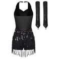 thumbnail image 2 of Xnihocha Women's Latin Rumba Jazz Dance Outfit Sequins Fringe Bodysuit with Gloves Set Black XL, 2 of 5