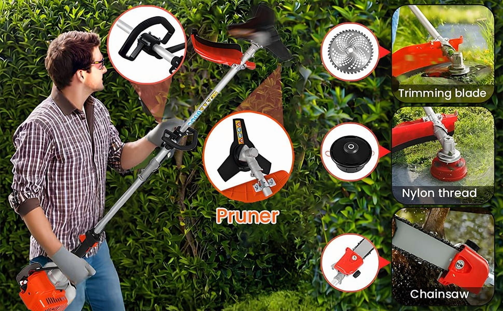 Seipouy 5 in 1 Gas Powered Weed Eater,Cordless Multi Functional Lawn Mower Hedge Trimmer Brush Cutter Pruning Tool 2-Stroke Brush Cutter, Handheld Chainsaw Hedge Pruner