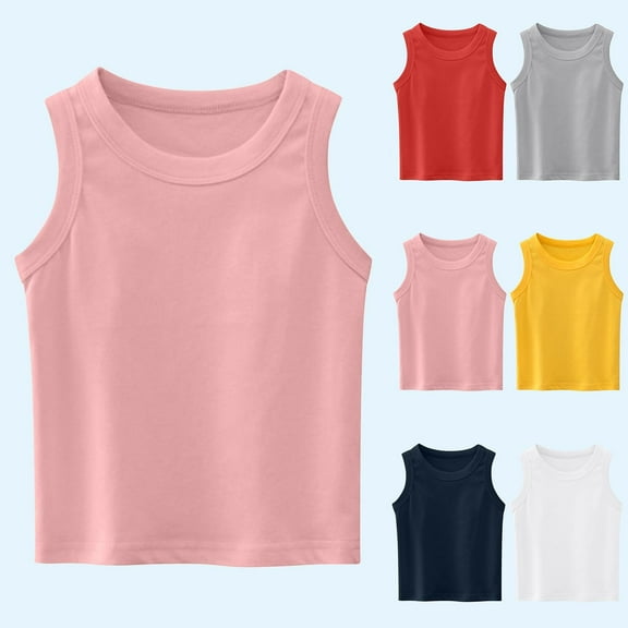 MKOSPLRT Kids Summer Tank Tops 1-9 Years Toddler Girls Boys Sleeveless Crew Neck Tanks Ribbed Trim Solid Lounge Shirts Gifts for Kids
