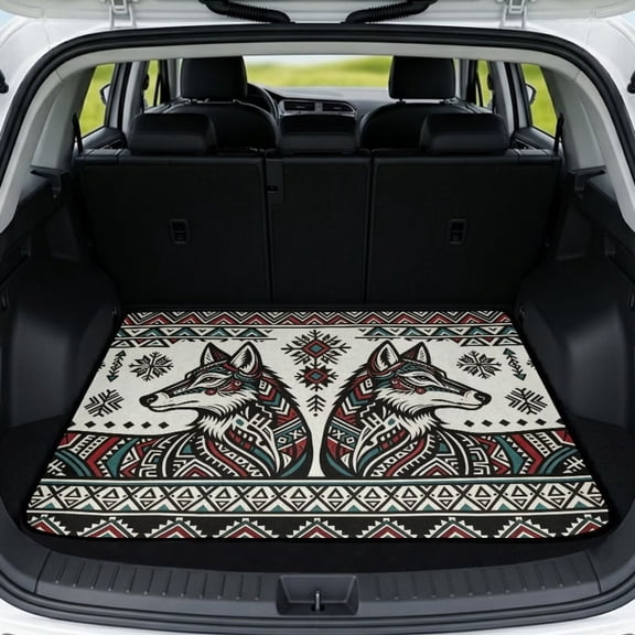 DISNIMO SUV Trunk Liner for Dogs Wolf Aztec Print Anti-Slip Cargo Mat Car Boot Protection All Weather Trunk Mat Suitable for Most Car Models