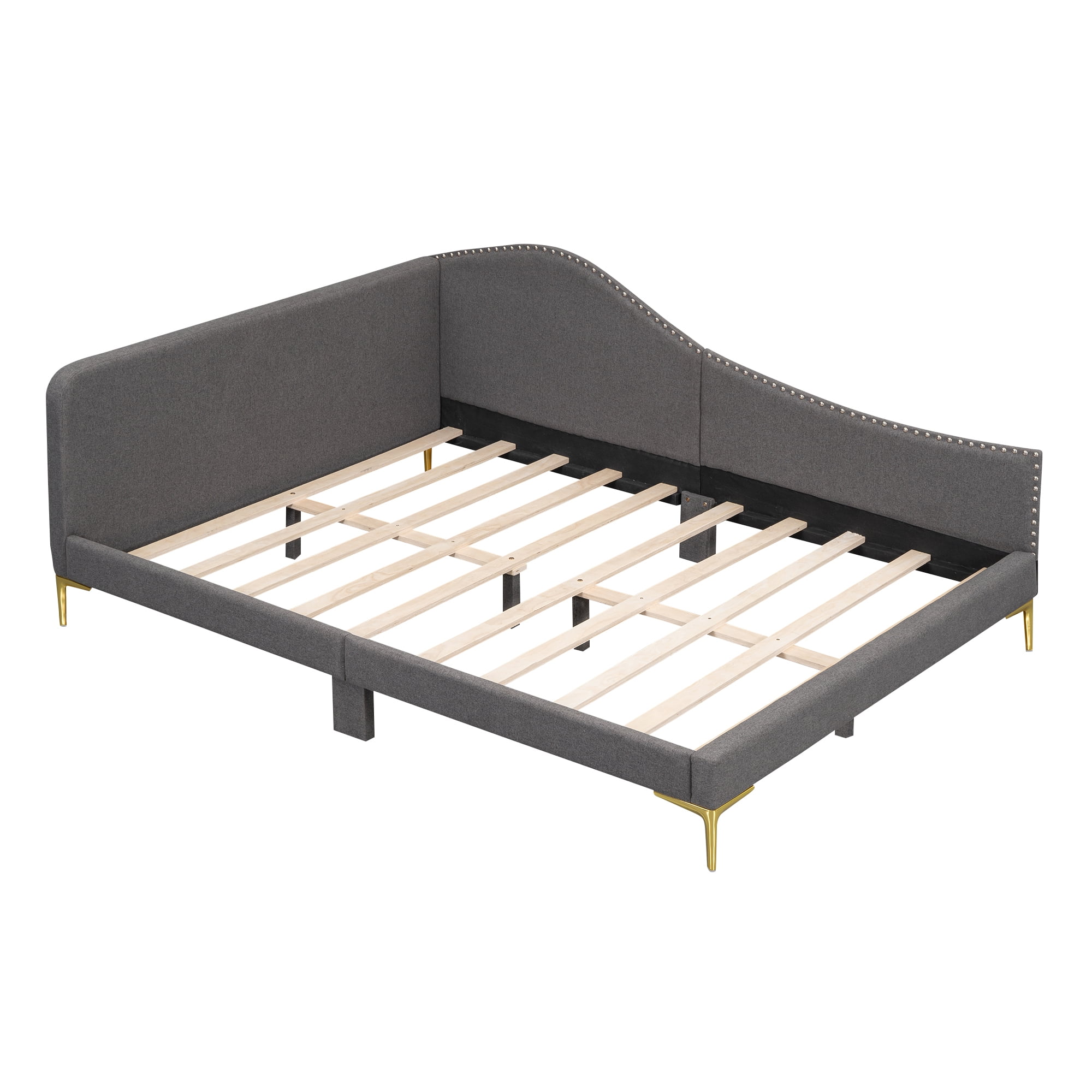 Full Size Upholstered Daybed for Kids and Adults, Twin Daybed with Headboard and Armrest, Support Legs,Gray