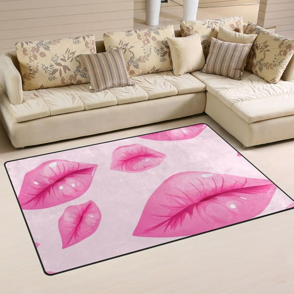 Lips Pink Area Floor Mats Non-Slip Rugs Soft Doormat 31 x 20 inch Carpet for Living Dining Room Bedroom Decorative