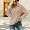 thumbnail image 2 of Honeeladyy Women's Casual Fashion Long-Sleeved Color Turn-down Sweater Loose Pullover Lapel Sweater, 2 of 9