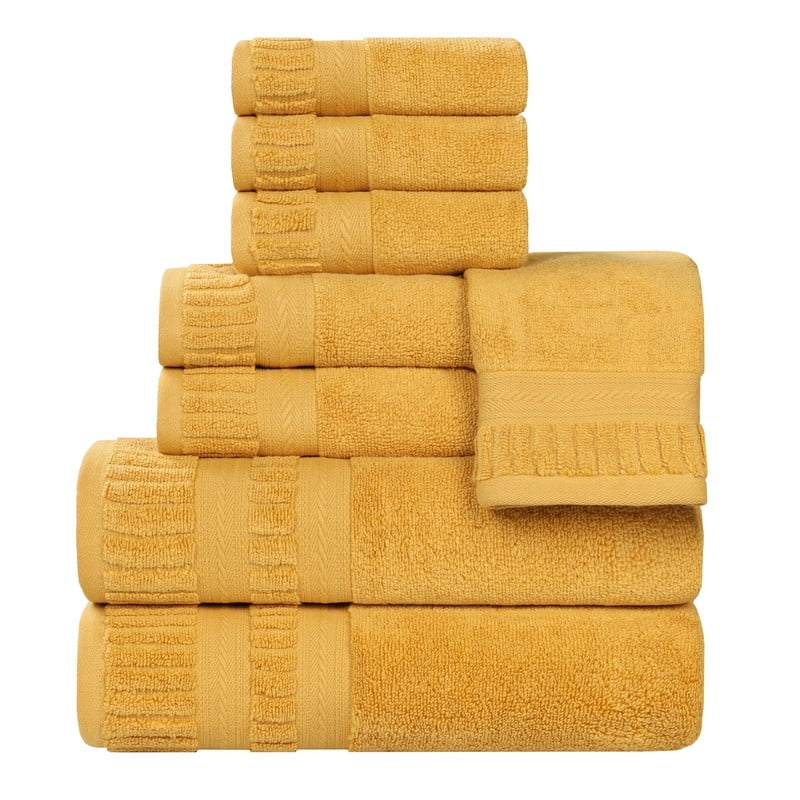 Superior Venice Ribbed Textured Border Zero Twist 8 Piece Towel Set, Gold