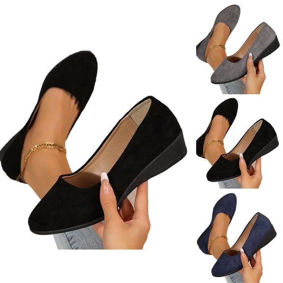 Vibrex Flat Shoes Women's Solid Color Wedges Shoes Comfortable Casual Shoes Low Heel Women's Wedge Comfortable Closed Toe Pointed Toe Dressy Flats Slip On Walking Shoe Casual Work Shallow Shoe