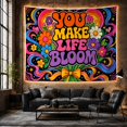 thumbnail image 6 of Psychedelic You Make Life Bloom on Black Background, Energetic Retro for Floral Art Lovers, Vibrant Text Wall Art, Housewarming Gift, Tapestry Wall Hanging for Living Room and Dorm, 6 of 7
