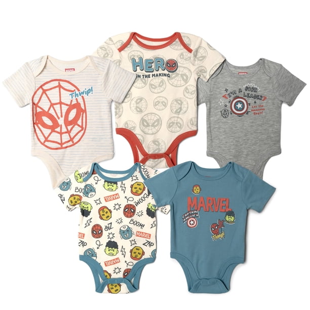 Body Marvel Avengers para bebés recién nacidos, paquete de 5, 6 a 9 meses