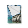 thumbnail image 2 of Lake Forest Soft Flannel Fleece Throw Blanket, Lake Tahoe Beach Fascinating View Water Stones American Scenery Water Sports, Cozy Plush for Indoor and Outdoor Use, 50" x 70", Multicolor, by Ambesonne, 2 of 5