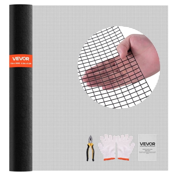 VEVOR Hardware Cloth 72 in x 100 ft, 1/2 in 19 Gauge Galvanized Wire Mesh Roll, Weather-Resistant Vinyl Coated Chicken Wire Fencing, Heavy Duty Welded Garden Plant Fencing for Rabbit Cage Snake Fence