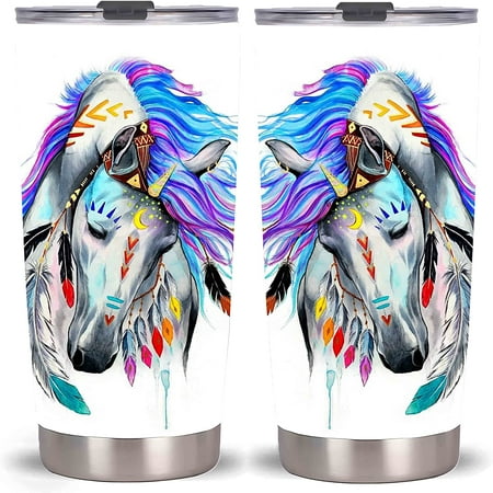Qdkva 20oz Colorful Horse Tumbler-Stainless Steel Travel Mug With Lid And Straw ( Colorful Horse Tumbler ) One Tumbler Cup