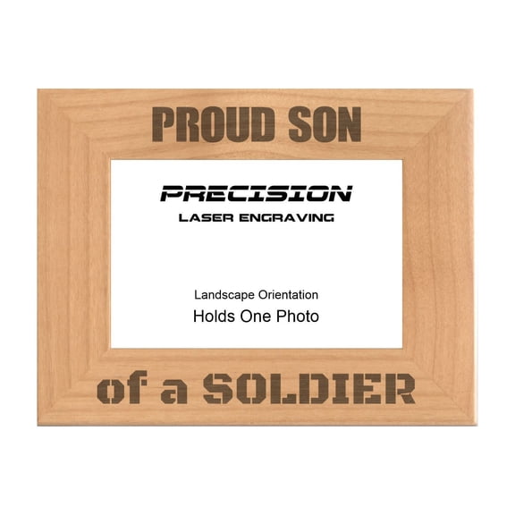 PrecisionNC Engraving Military Gifts Proud Son of a Soldier Engraved Natural Wood Picture Frame Veterans Day 4x6 Landscape