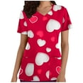thumbnail image 2 of TIMIFIS Blouse d'Uniforme de Travail pour Femmes, Manches Courtes, Col en V, avec Poches - Rose Vif P, 2 of 5