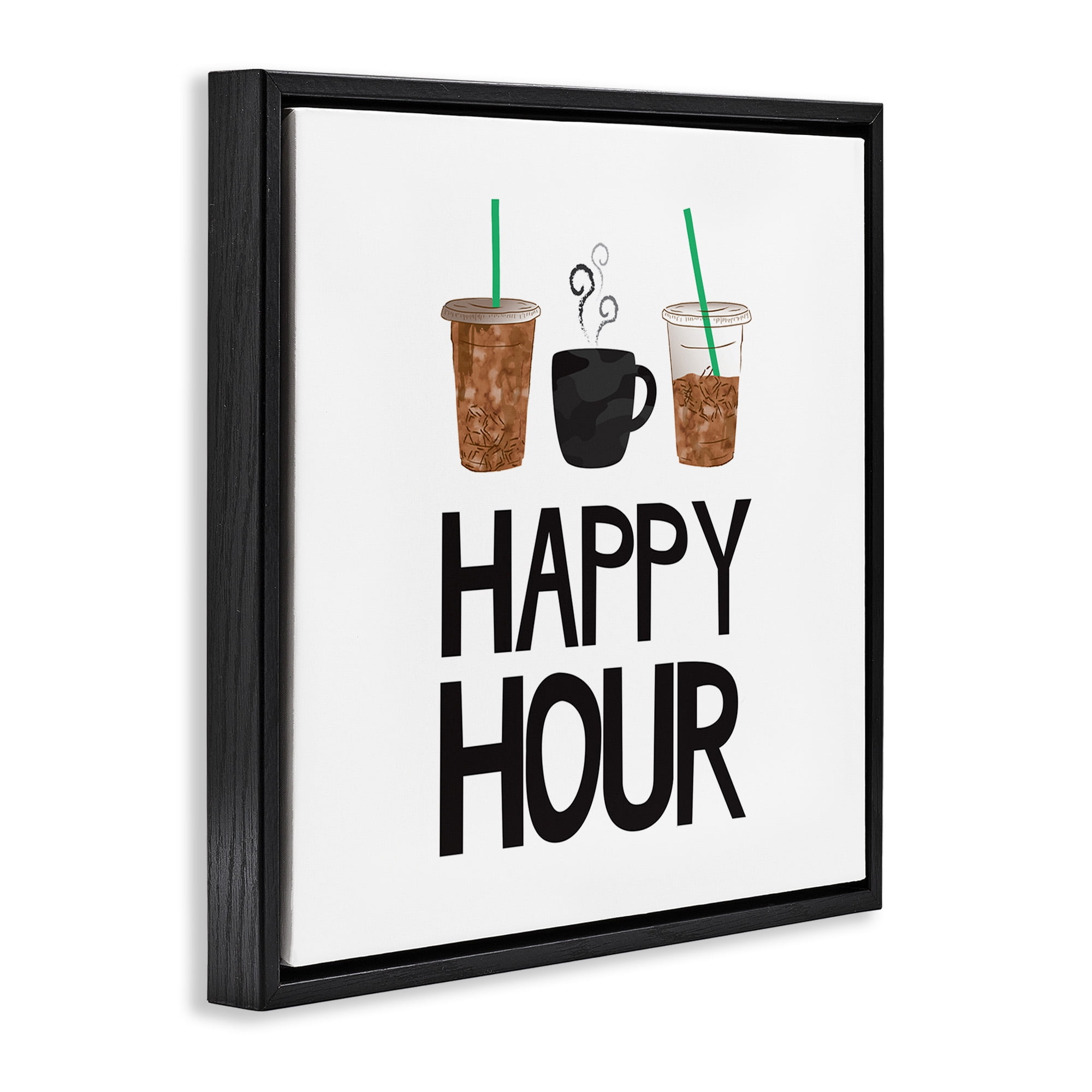 Stupell Industries Happy Hour Iced Coffee Drinks Food & Beverage Painting Black Floater Framed Canvas Art Print Wall Art, 18 x 18
