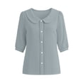 thumbnail image 3 of GERsome Short Sleeve T-Shirts for Women Button Down Summer Comfy Cotton Linen Summer Collared Tops,Gray,Size S, 3 of 8