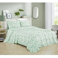 thumbnail image 2 of Chezmoi Collection Elder 4-Piece Floral Leaves Bed Sheet Set, Green White Leaves Printed Microfiber 14-Inches Deep Pocket Sheets & Pillowcases Set, Full, 2 of 9
