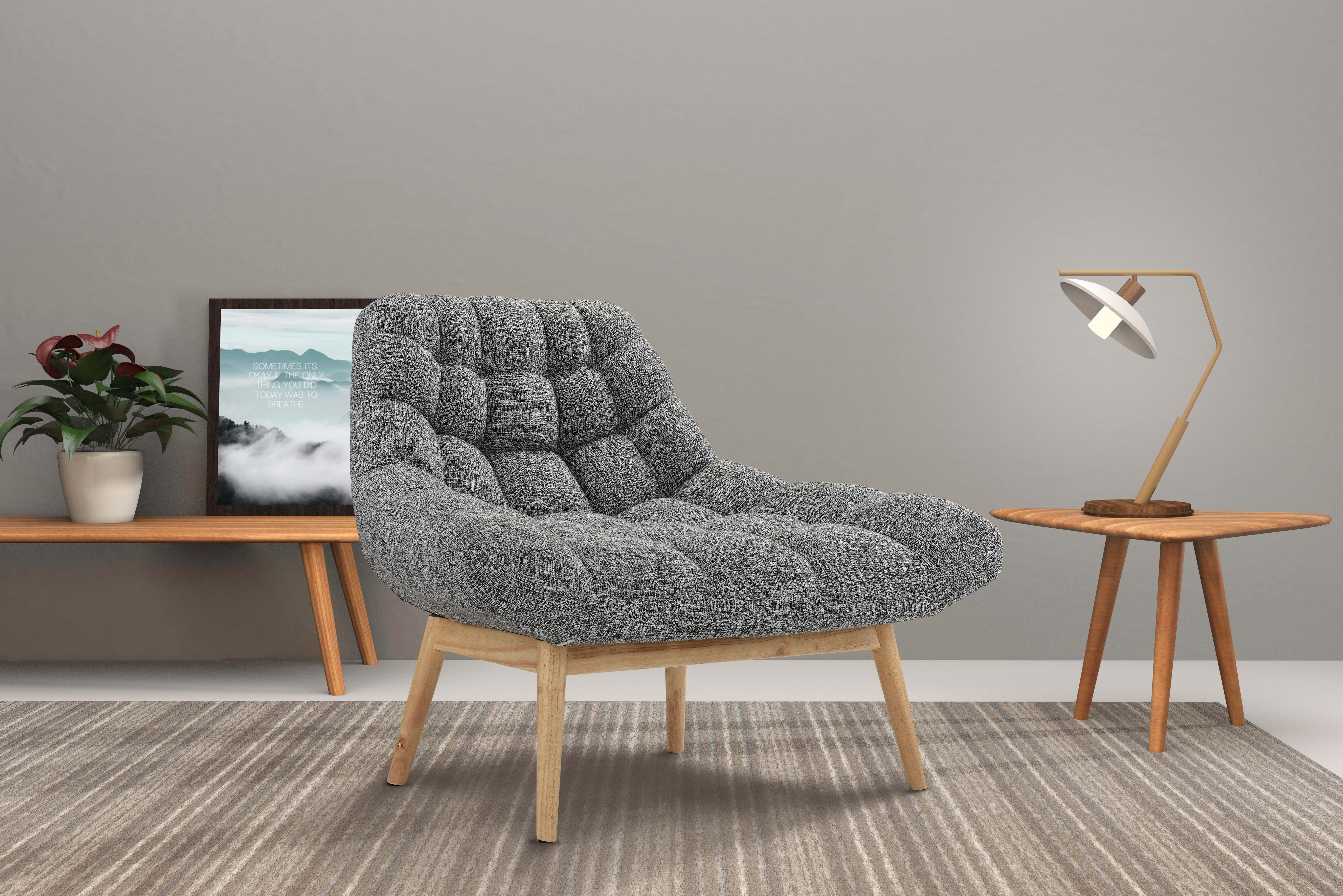 Modern Linen Upholstered Lounge Accent Chair, Light Gray