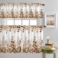 thumbnail image 3 of 3 Piece Brown Eucalyptus Leaves Kitchen Curtain Valance and Tiers Set Summer Plants Leaf Floral Farmhouse Rod Pocket Tier Curtain 36 Inch Small Window Drapes for Living Room Bedroom Cafe Home Decor, 3 of 9