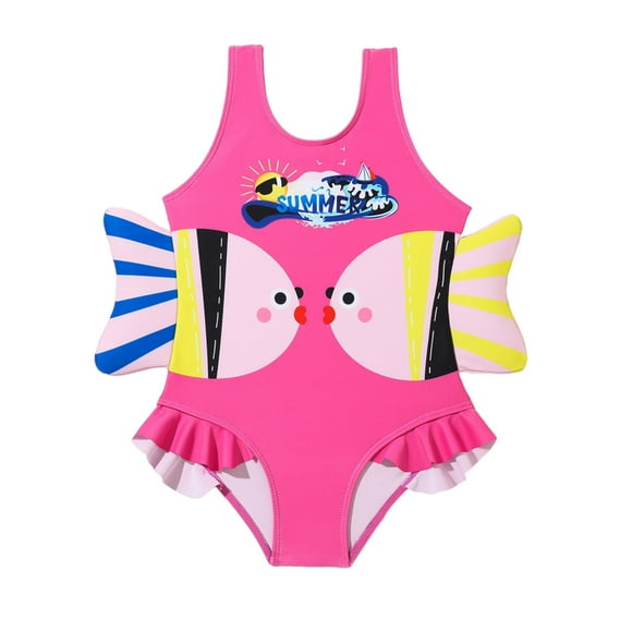 Luvoko Child Infant Girl Colorblock Cute Printed Cutout Swimwear,Push Up Bathing Suit Top Swim Suits Kids Girls 11-12 Frozen Swimsuit One Piece Swimsuit Girls Athletic Hawaiian(Hot Pink,4-5 Years)