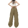 thumbnail image 3 of Cargo Pants Women Quick Dry Parachute Hiking Pants with Pockets Elastic Waist Lightweight Water Resistant Joggers Brown L, 3 of 5