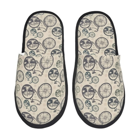 Balery Compass And Mountains In Bicycle Wheels Slient Indoor Furry Fleece Comfort House Shoes Soft Non-Slip Home Shoes Cotton slippers House Slippers-- Large