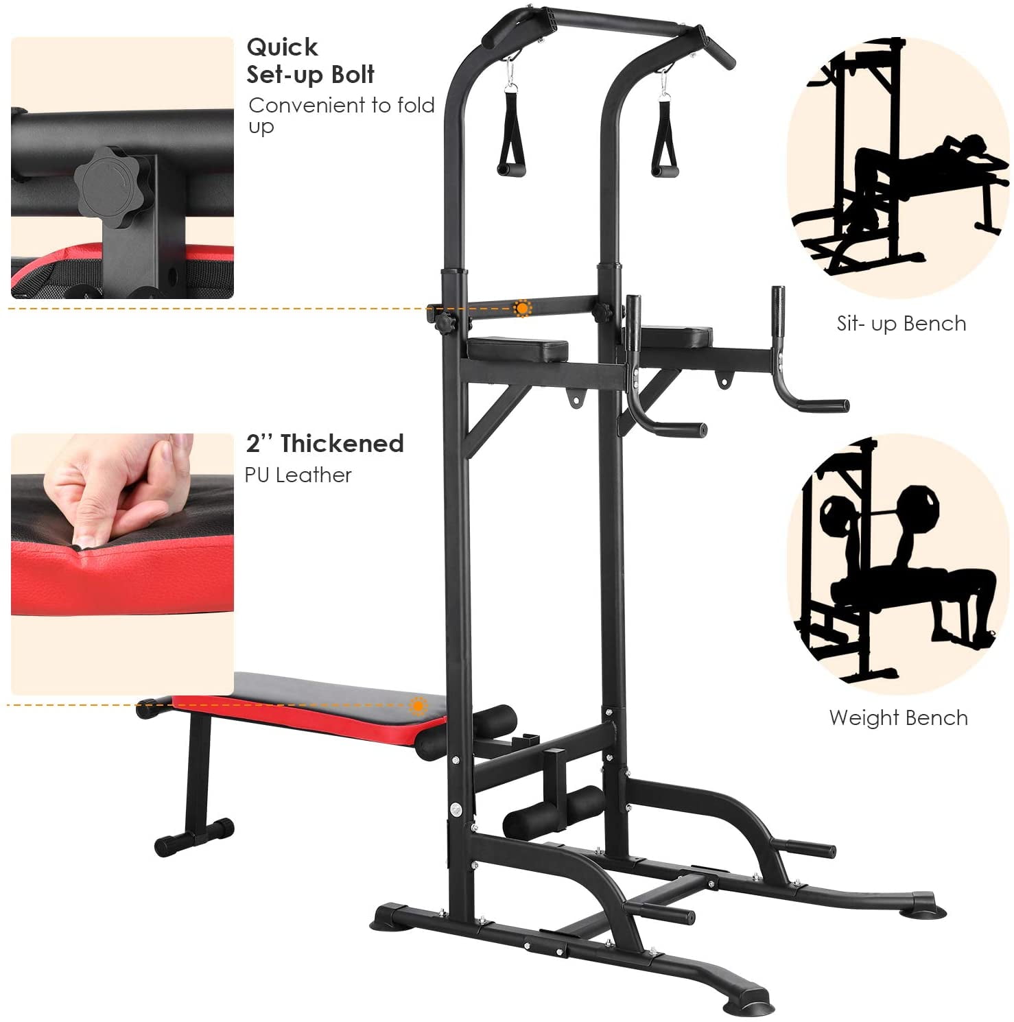 Adjustable Weight Bench with Dip Station Heavy Duty Home Gym Bench Press Chest 