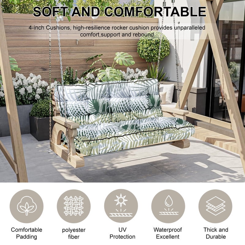 Outdoor Porch Swing Replacement Cushions, Waterproof Bench Chair cushion, 2-3 Seater Patio Swing cushion with Backrest and Ties, 4" thick