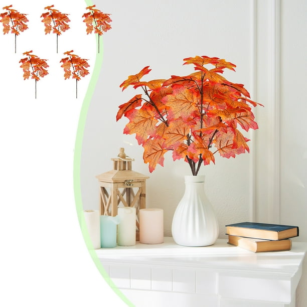 Ramas de hojas de arce de seda sintética 5 PCS - Tallos de decoración otoñal para ramo de boda, centros de mesa y decoración del hogar - 13,39 pulgadas