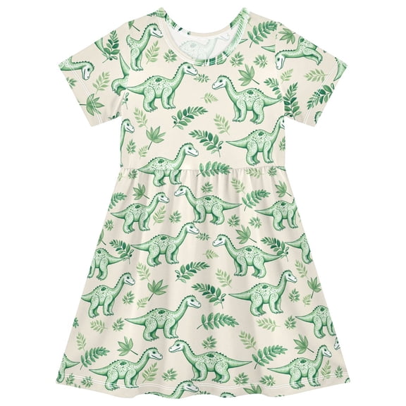 joogoo Watercolor Dinosaur Girls' Short Sleeve Dress Kids Dresses 5-6T