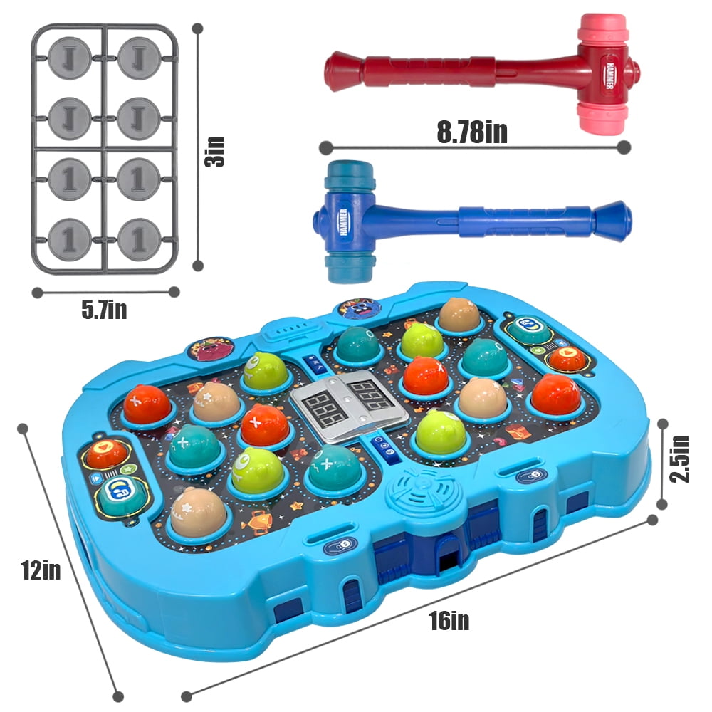 ToyM Hammer Mole Game for Toddler, Toys for 3-12 Year Old Boys and Girls, Kids Whack Pound Game,Gifts for 3-6+ Year Old Boys, Interactive Educational Toy with Sound and Light, PK Mode with 2 Hammers