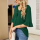 thumbnail image 3 of Camiseta Casual Falbala Cuello en V Media Manga Acampanada Tops Sueltos Básicos de Moda para Mujer, 3 of 6
