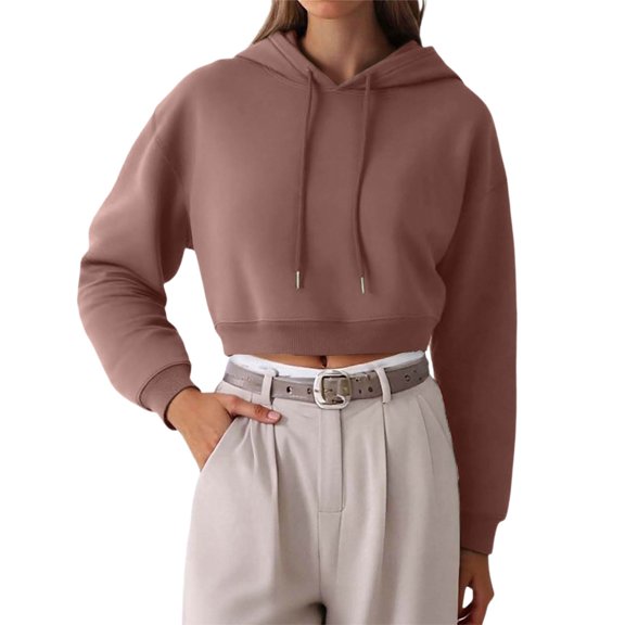 Women's Casual Short Hooded Sweatshirt With Pockets Drawstring Pullover For Spring Summer Fall Everyday Wear Lightweight Comfortable