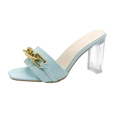 

Youmylove Women High Heels And High Fashion Chain Leather Slippers Ladies Sandals Heel Decorative Metal Female High Heels For Walking