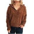 thumbnail image 1 of Ailaofu Womens Fuzzy Fleece Half-Zip Pullover Sweatshirt Fall Lapel Long Sleeve Casual Outerwear, 1 of 5