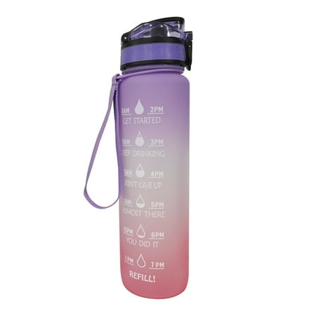 

Ameiqe 32OZ Sports Bottle with Time Marker 1000ml Frosted Water Bottle with Flip Top Lid Gradient Color Outdoor Space Cup(Purple Orange)